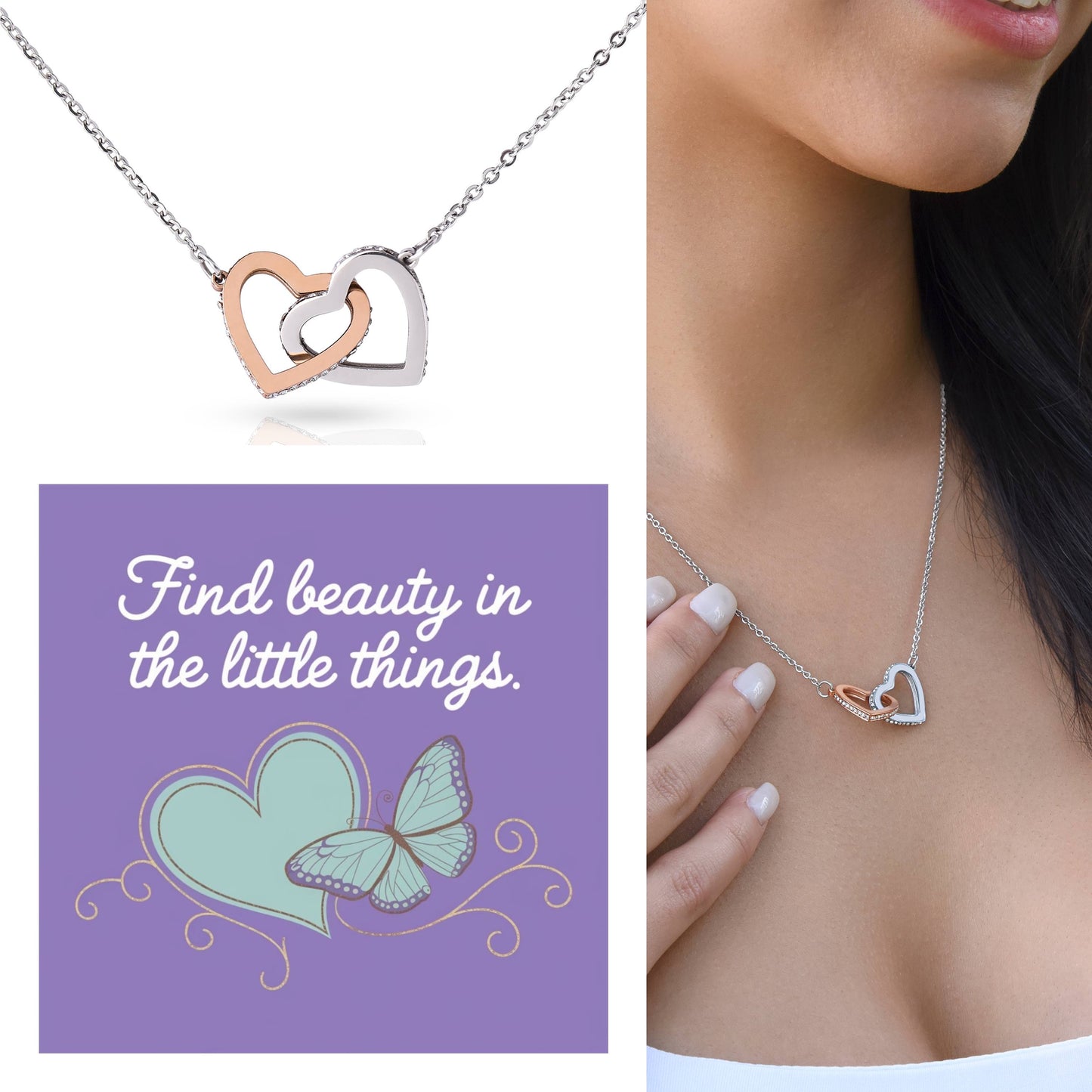 Find Beauty in the Small Moments - Interlocking Hearts Necklace heartfelt gift for gratitude & mindfulness