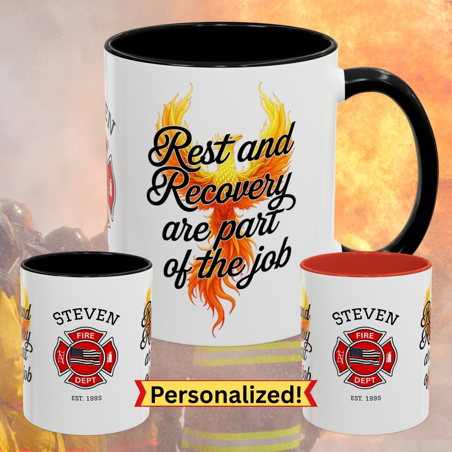 Rest and Recovery Matter burnout relief and healing mug for firefighters