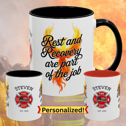 Rest and Recovery Matter burnout relief and healing mug for firefighters