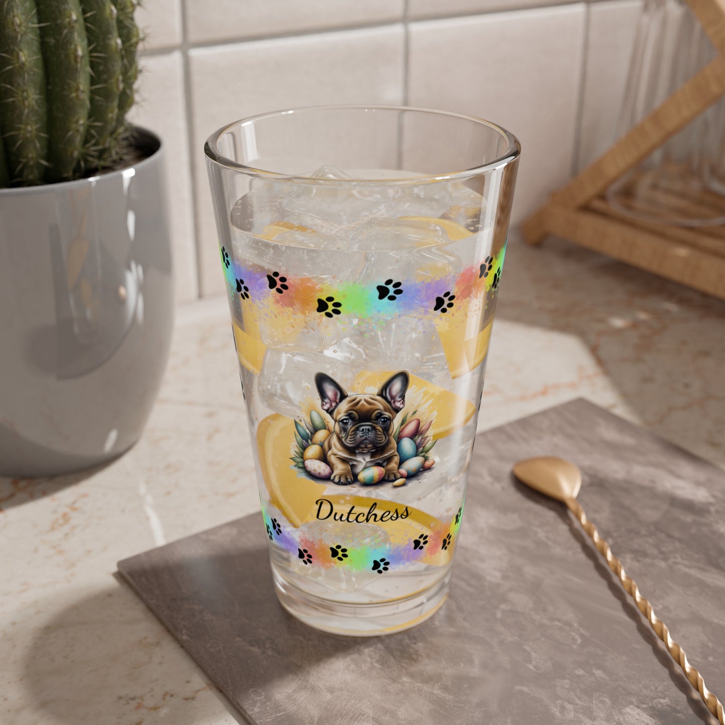 French Bulldog (Fawn) Personalized Easter Puppy 16oz Pint Glass - Custom Dog Design, Mental Health Gift, Easter Décor, and Festive Celebrations