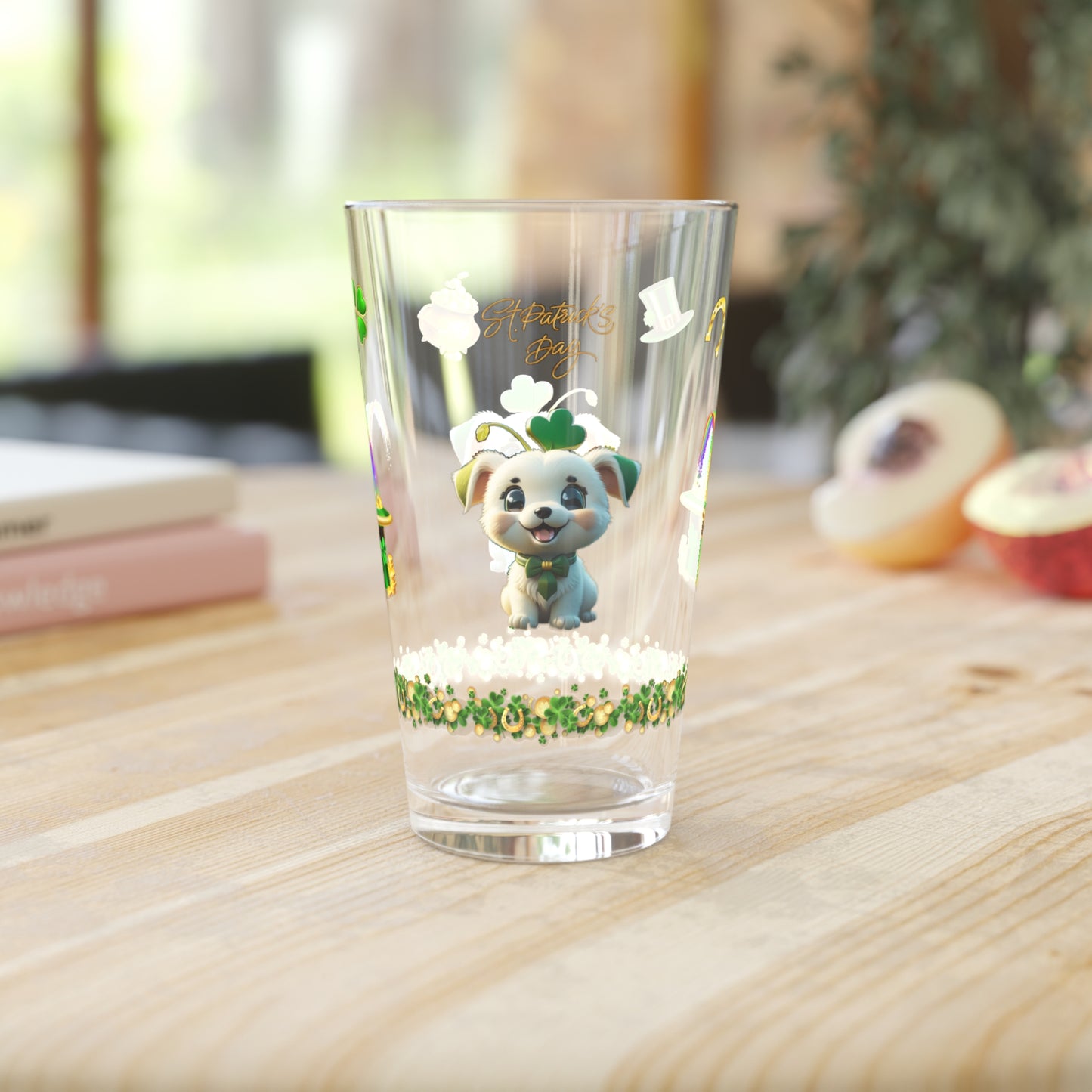 Gaelic Gratitude Puppy: Mindful St. Patrick's Day 16oz Pint Glasses - Festive Design for Positivity & Wellness