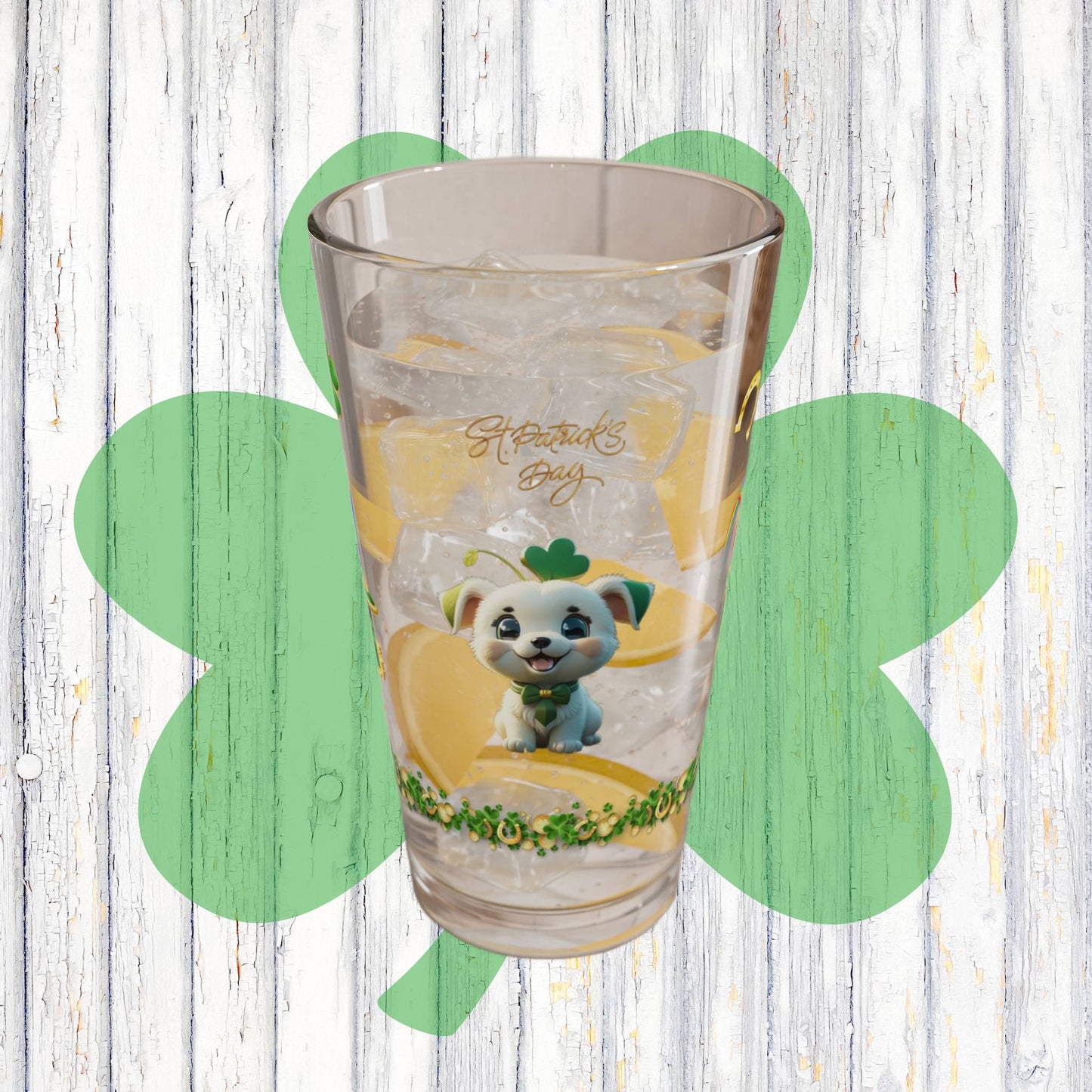 Gaelic Gratitude Puppy: Mindful St. Patrick's Day 16oz Pint Glasses - Festive Design for Positivity & Wellness
