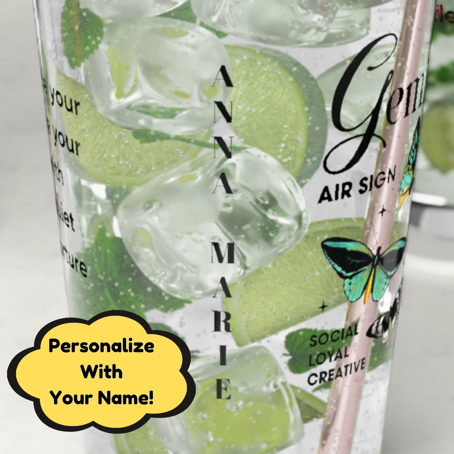 Gemini zodiac pint glass, personalized 16oz astrology birthday drinkware, horoscope star sign gift