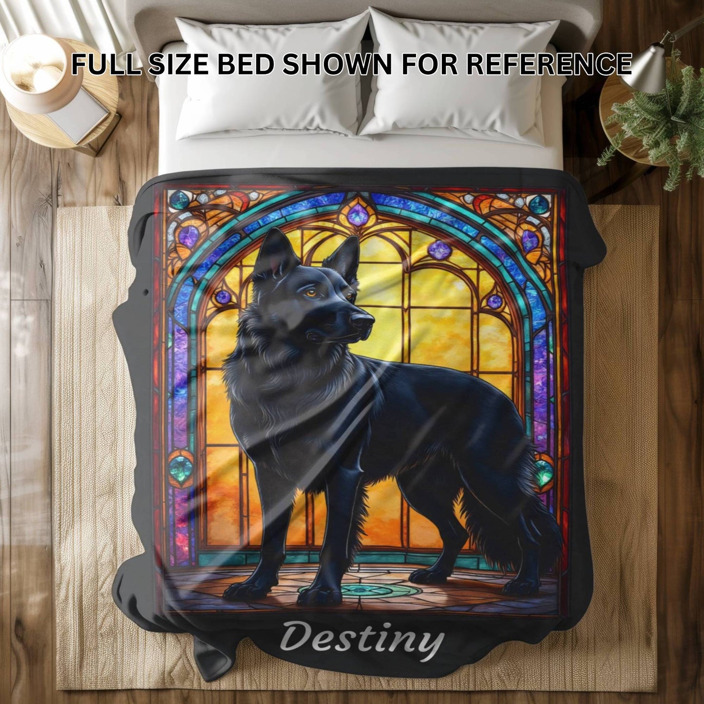 German Shepherd (Black) Velveteen Plush Stained Glass Dog Blanket, Pet Lover Gift
