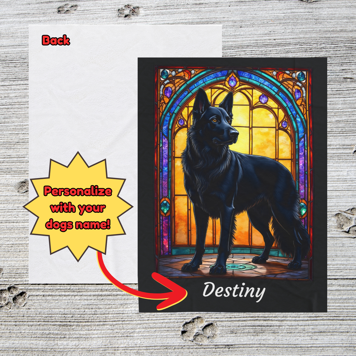 German Shepherd (Black) Velveteen Plush Stained Glass Dog Blanket, Pet Lover Gift