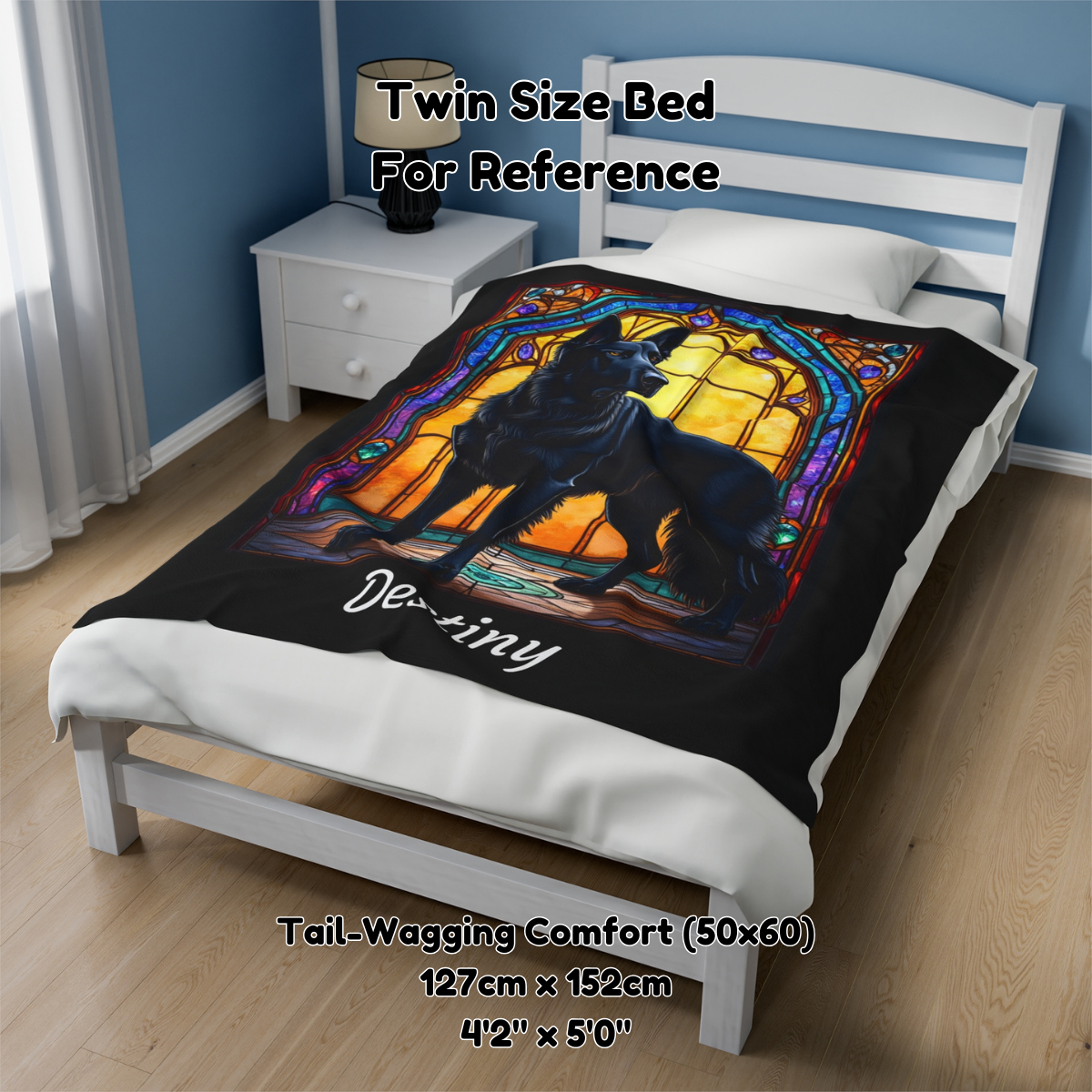 German Shepherd (Black) Velveteen Plush Stained Glass Dog Blanket, Pet Lover Gift