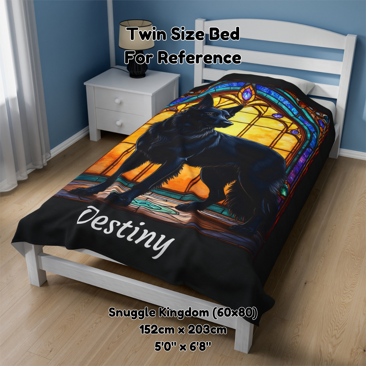 German Shepherd (Black) Velveteen Plush Stained Glass Dog Blanket, Pet Lover Gift