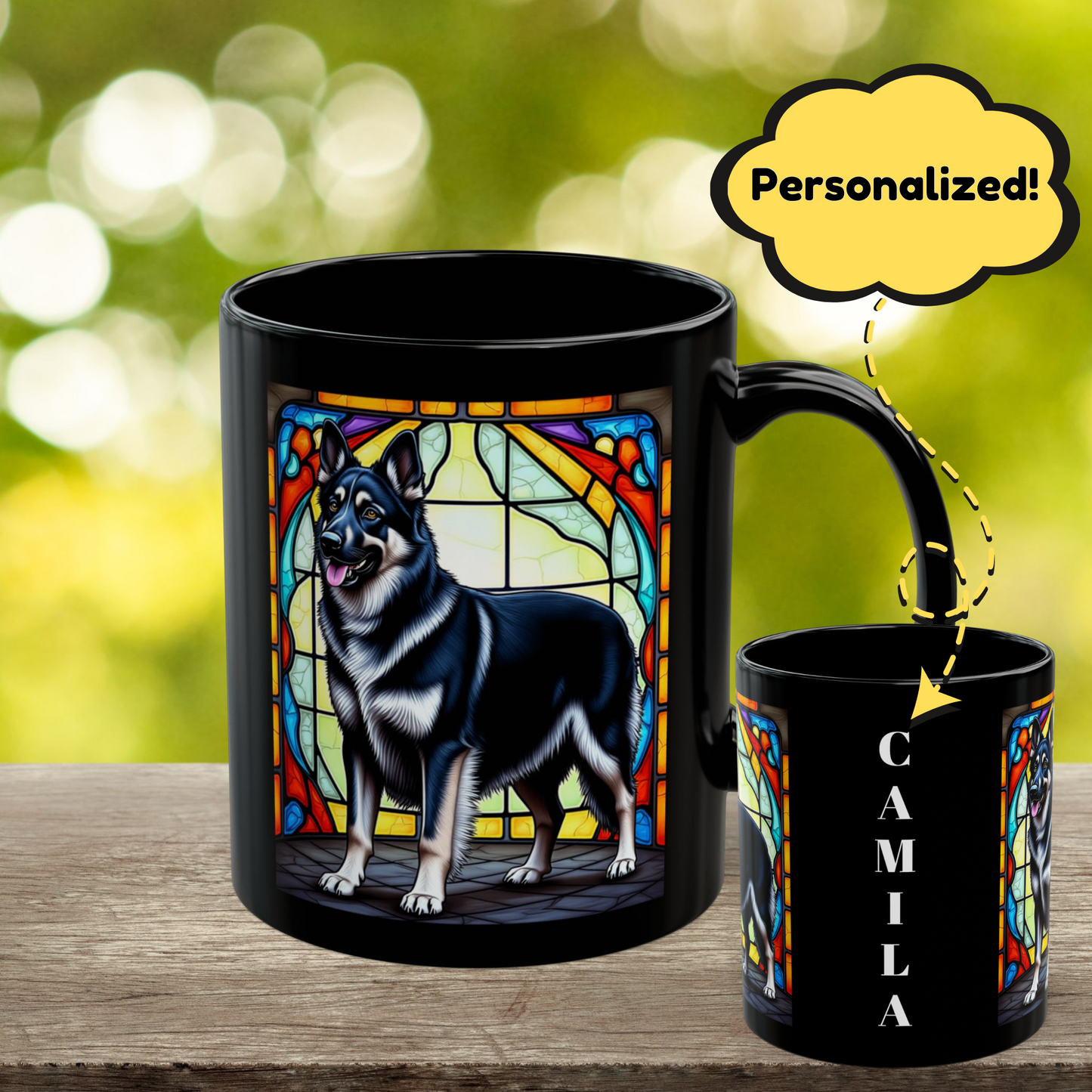 German Shepherd (Black & Silver Blanket) Personalized Mug, Pet Lover Mug, Dog Coffee Mug, Custom Name Mug, Dog Lover Gift, Dog-Themed Mug