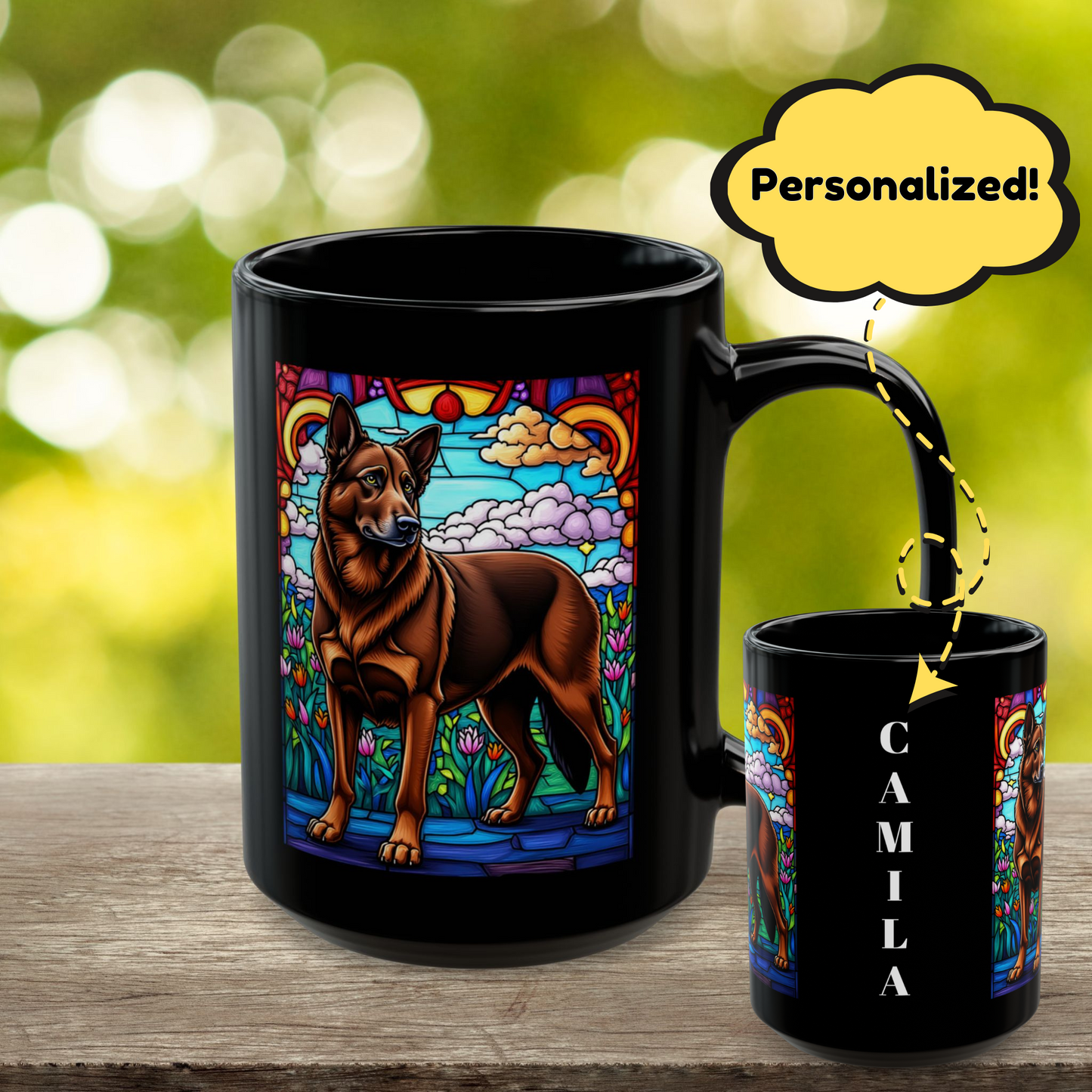 German Shepherd liver personalized mug, stained glass dog lover coffee cup, pet parent gift