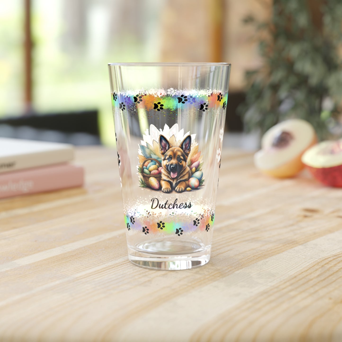 German Shepherd (Saddle) Personalized Easter Puppy 16oz Pint Glass - Custom Dog Design, Mental Health Gift, Easter Décor, and Festive Celebrations