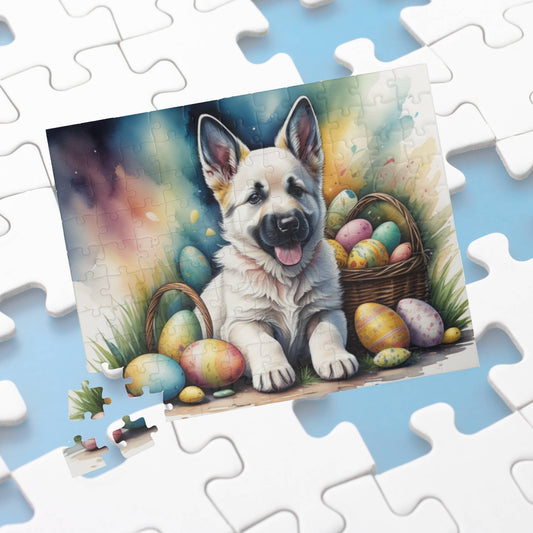 German Shepherd (White) Easter Puppy Puzzle - Dog Lovers, Mental Health Benefits, Holiday Fun, Mindfulness, Stress Relief, Festive Gift
