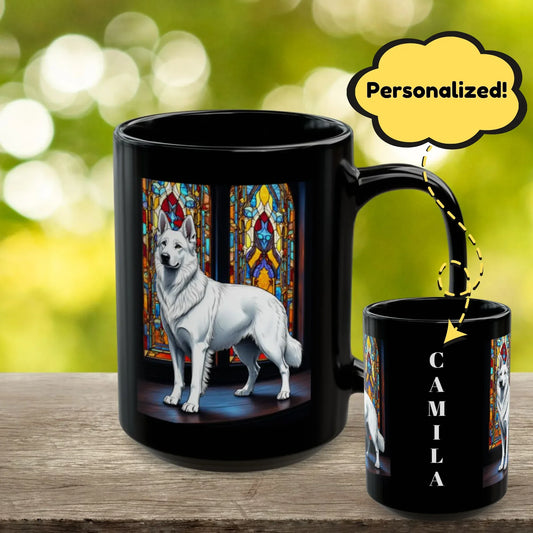 Shop our german shepherd white personalized mug with stained glass design 11oz 15oz featuring the 15oz style option from MySisterIsASurvivor.