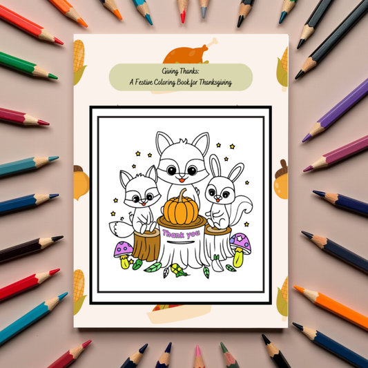 Thanksgiving coloring book with gratitude affirmations and fall leaves