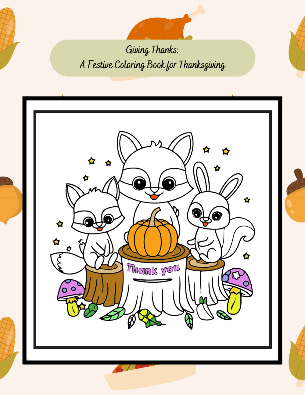 Thanksgiving coloring book with gratitude affirmations and fall leaves