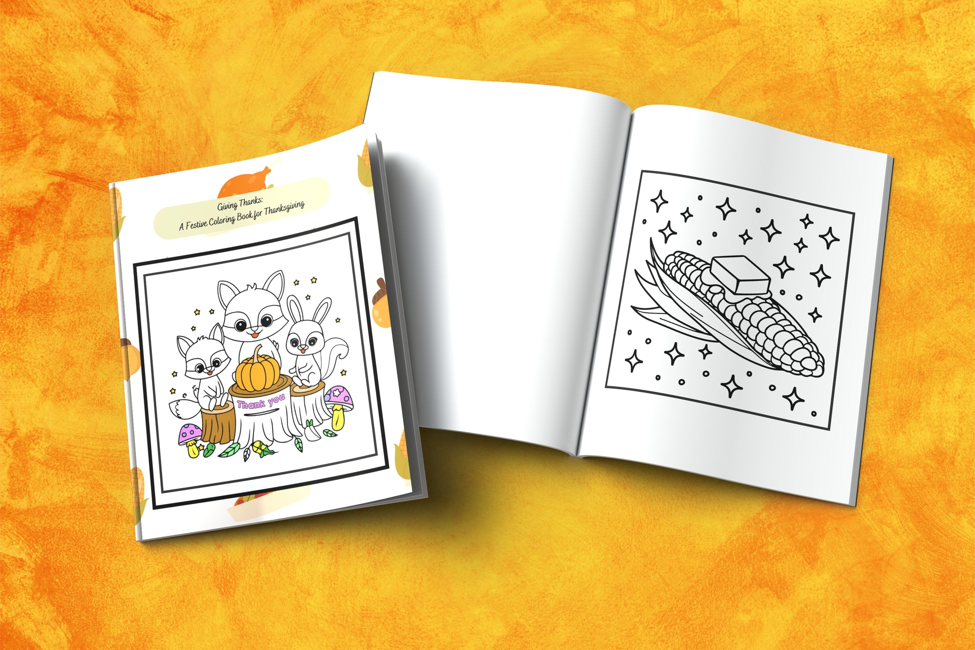 Thanksgiving coloring book with gratitude affirmations and fall leaves