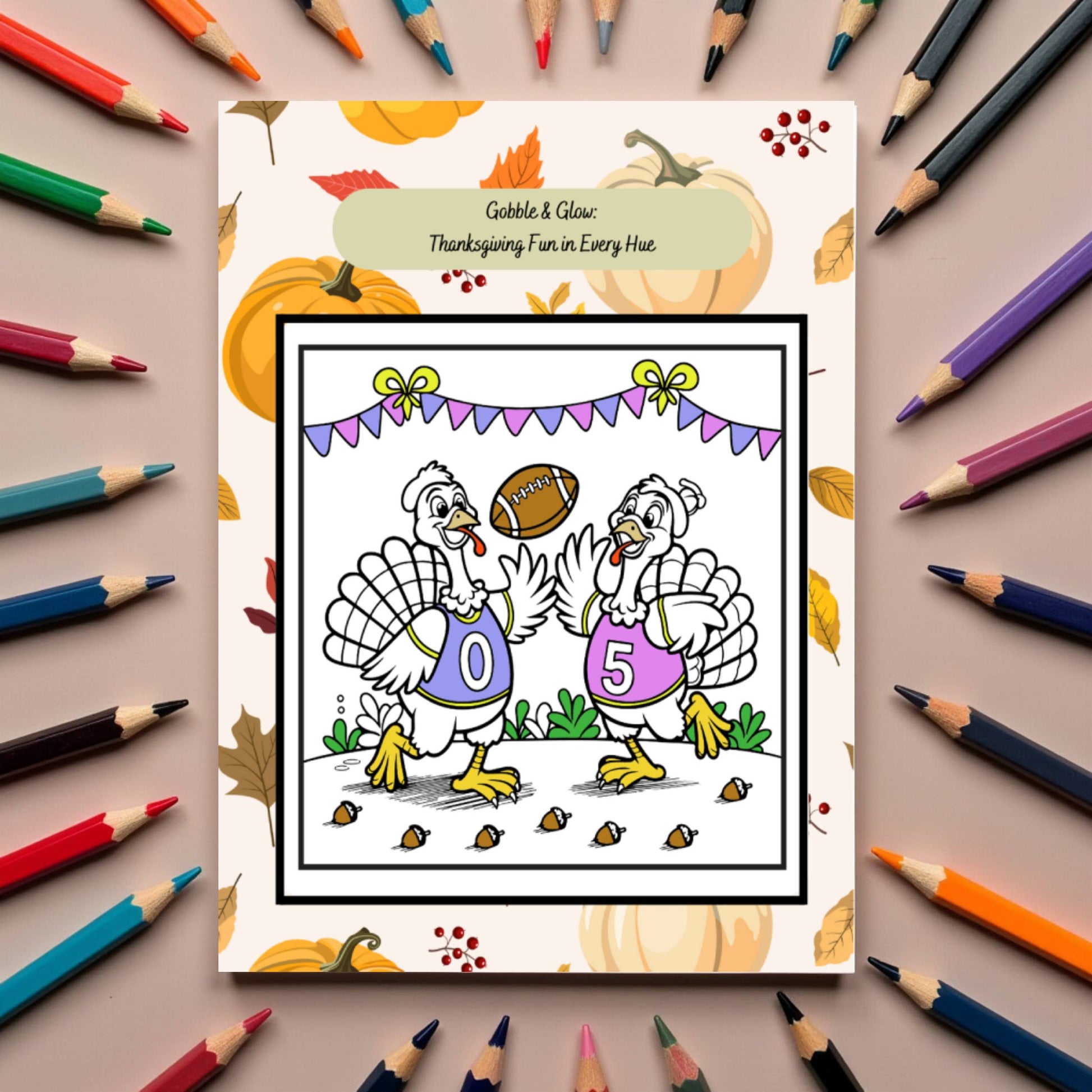 Thanksgiving affirmations coloring book with a glowing turkey theme