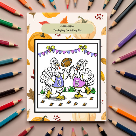 Thanksgiving affirmations coloring book with a glowing turkey theme