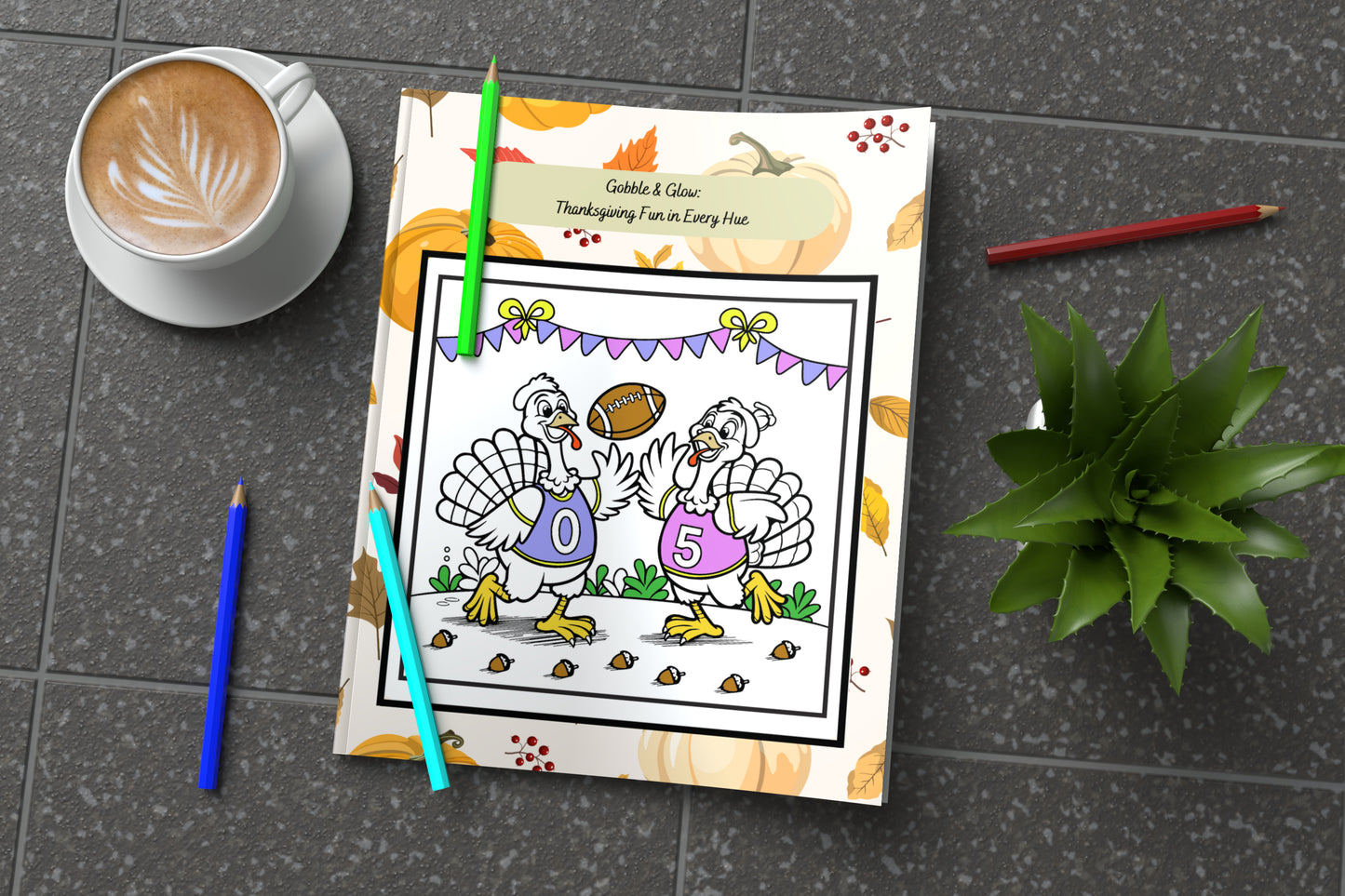 Thanksgiving affirmations coloring book with a glowing turkey theme