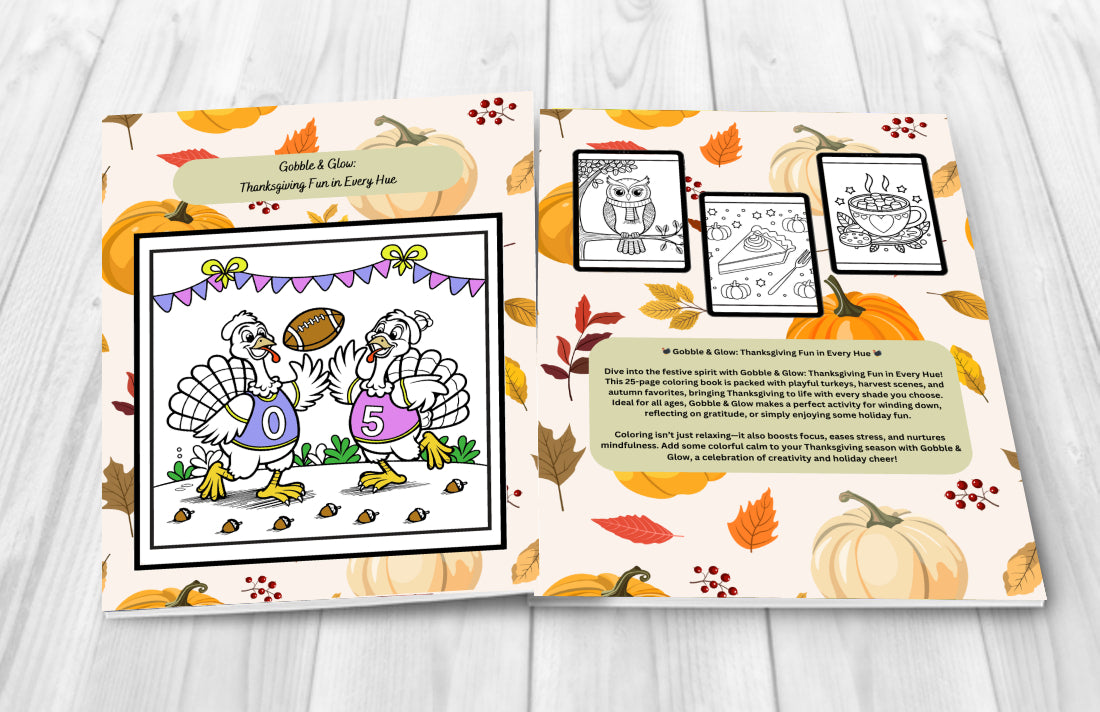 Thanksgiving affirmations coloring book with a glowing turkey theme