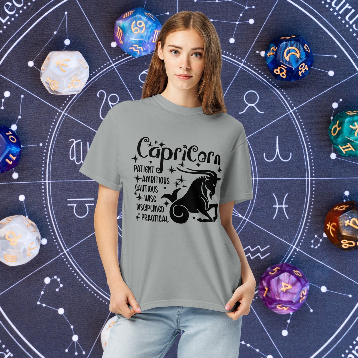 Capricorn Zodiac Comfort Colors T-Shirt - Grounded and mindful Capricorn zodiac tee for self-care and emotional balance