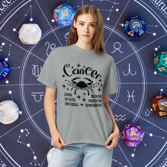 Cancer Zodiac Comfort Colors Shirt - Soft unisex star sign tee for Cancer, ideal for astrology lovers and mental health awareness