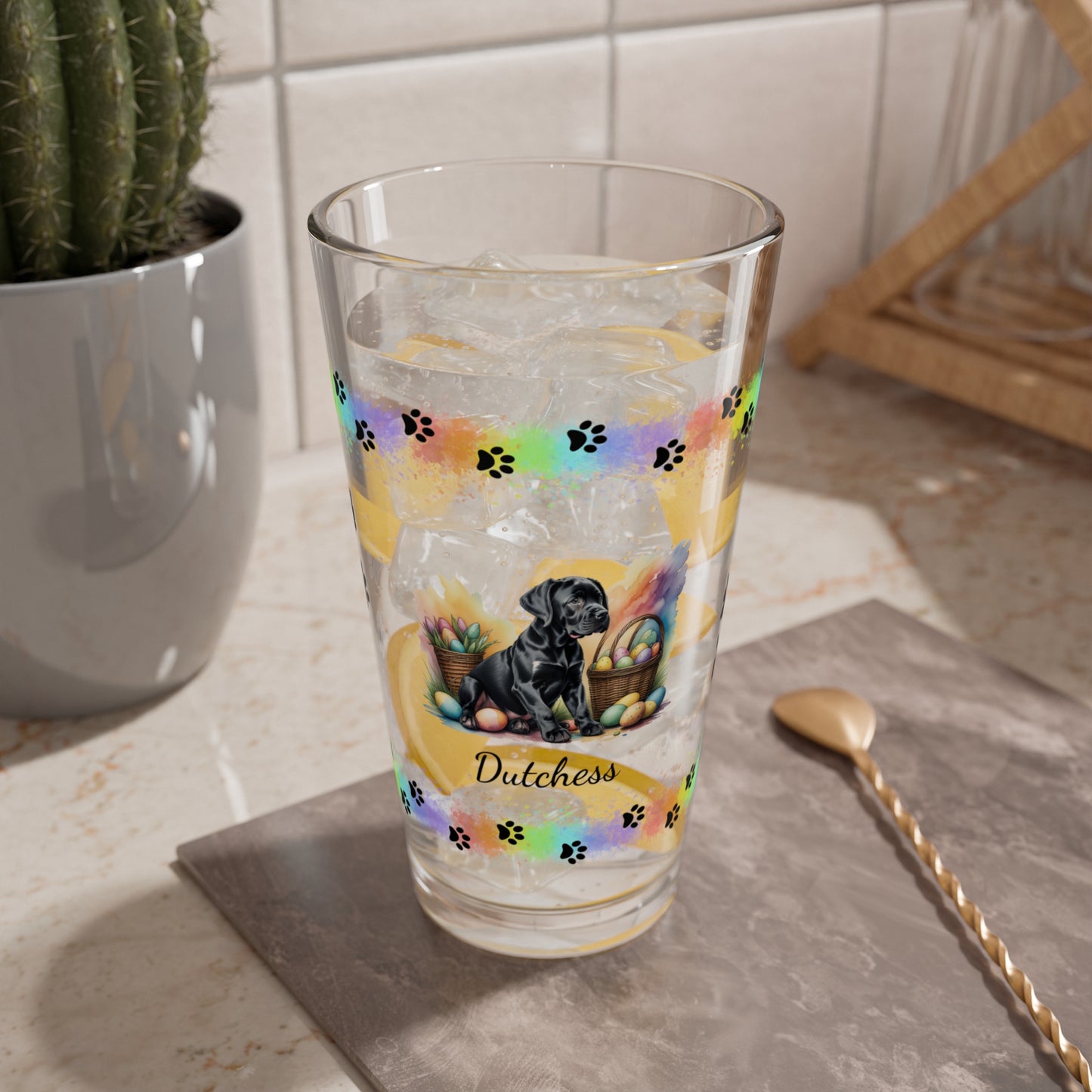 Great Dane (Black) Personalized Easter Puppy 16oz Pint Glass - Custom Dog Design, Mental Health Gift, Easter Décor, and Festive Celebrations