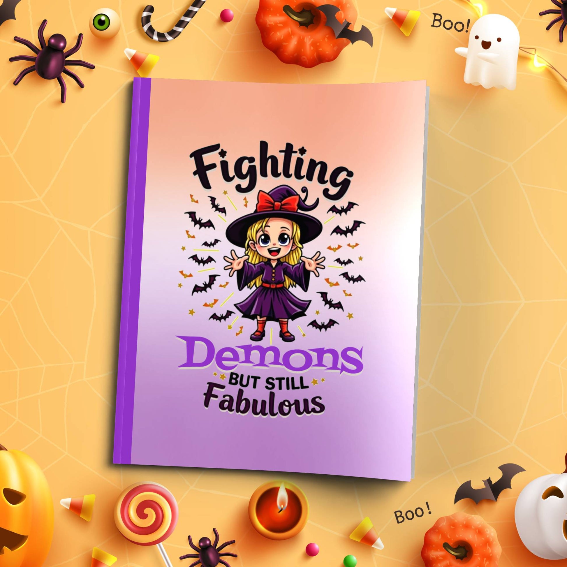 Fighting Demons But Still Fabulous soft cover composition notebook, wide ruled Halloween writing and journaling journal