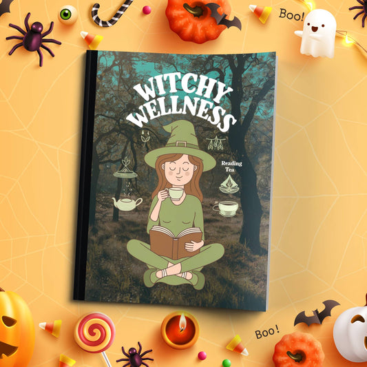 Witchy Wellness Promoting Mental Health soft cover composition notebook, wide ruled Halloween writing journal