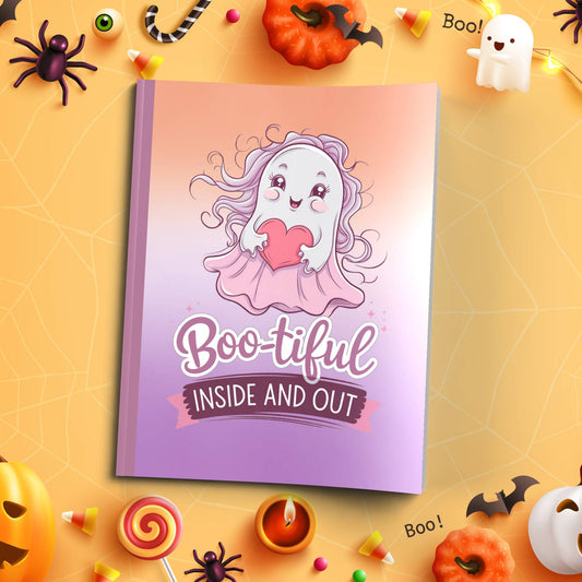 Boo-tiful Inside and Out Halloween soft cover composition notebook, wide ruled writing journal for daily notes