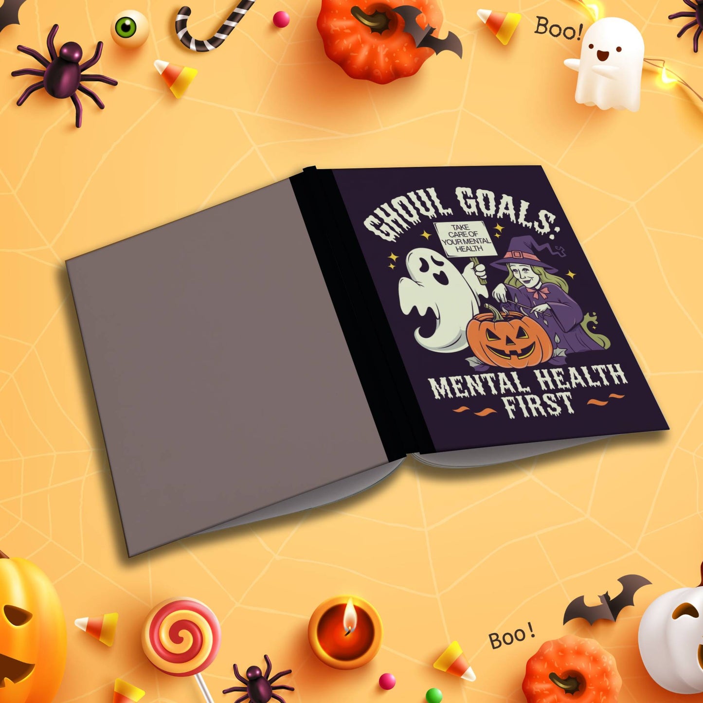 Ghoul Goals: Mental Health First Halloween soft cover composition notebook, wide ruled writing journal for notes