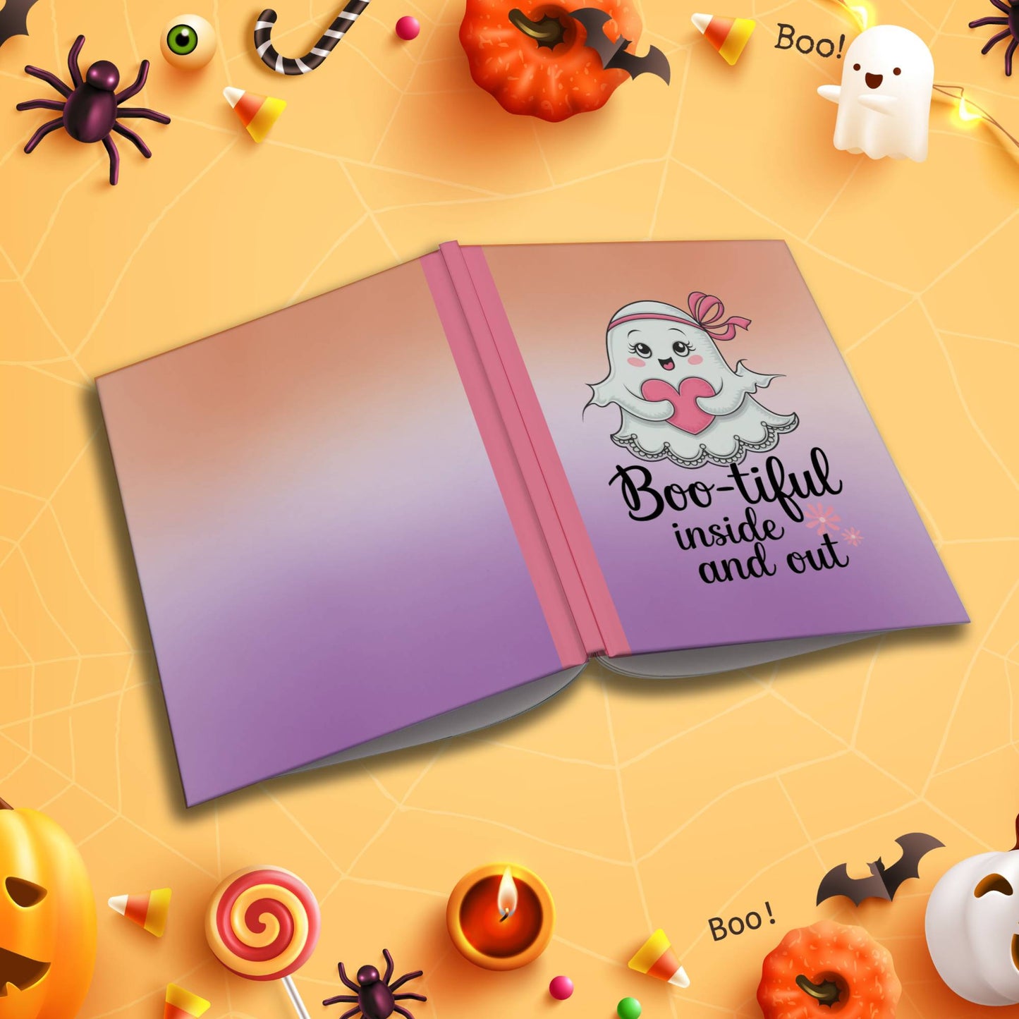 Boo-tiful Inside and Out soft cover composition notebook, wide ruled pumpkin design journal for school or journaling