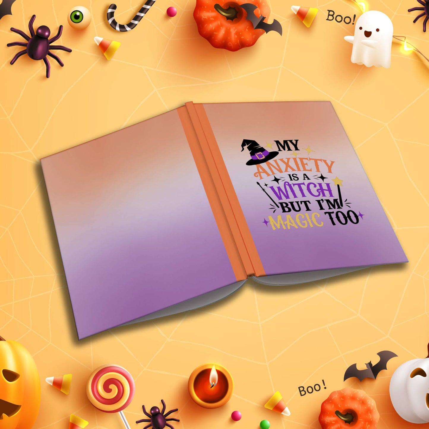 My Anxiety Is A Witch But I'm Magic Too soft cover composition notebook, wide ruled Halloween journal for writing