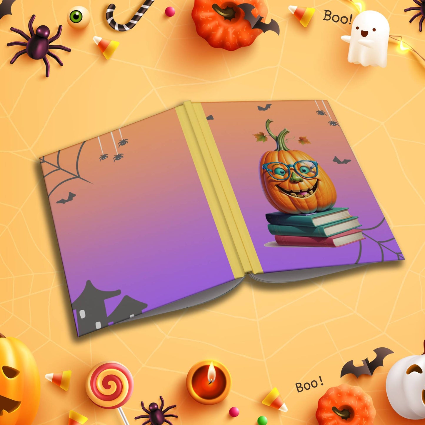 Pumpkin Scholar whimsical fall soft cover composition notebook, wide ruled lined journal for school or writing notes