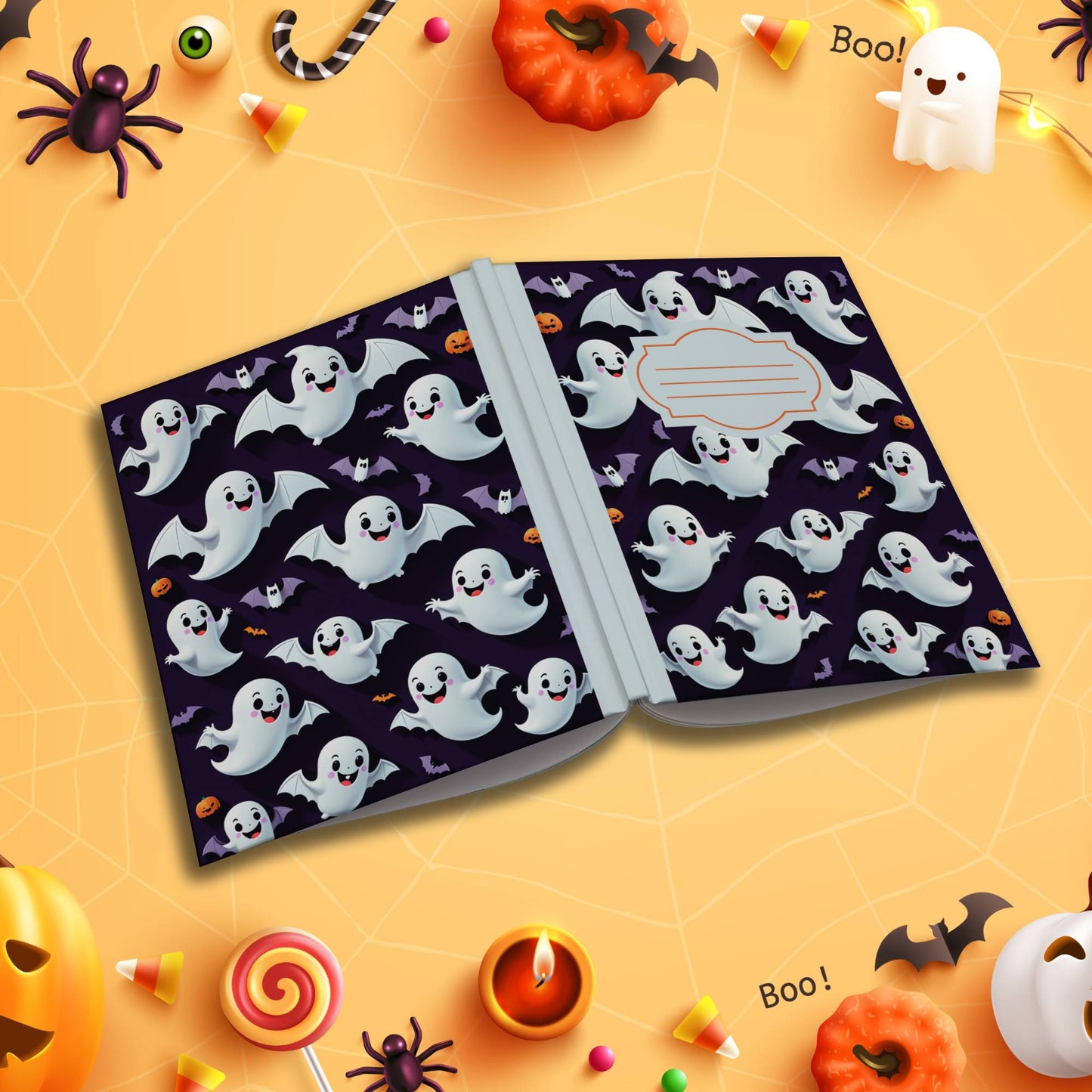 Silly Scribbles & Bats soft cover composition notebook, wide ruled Halloween writing notebook for school or journaling