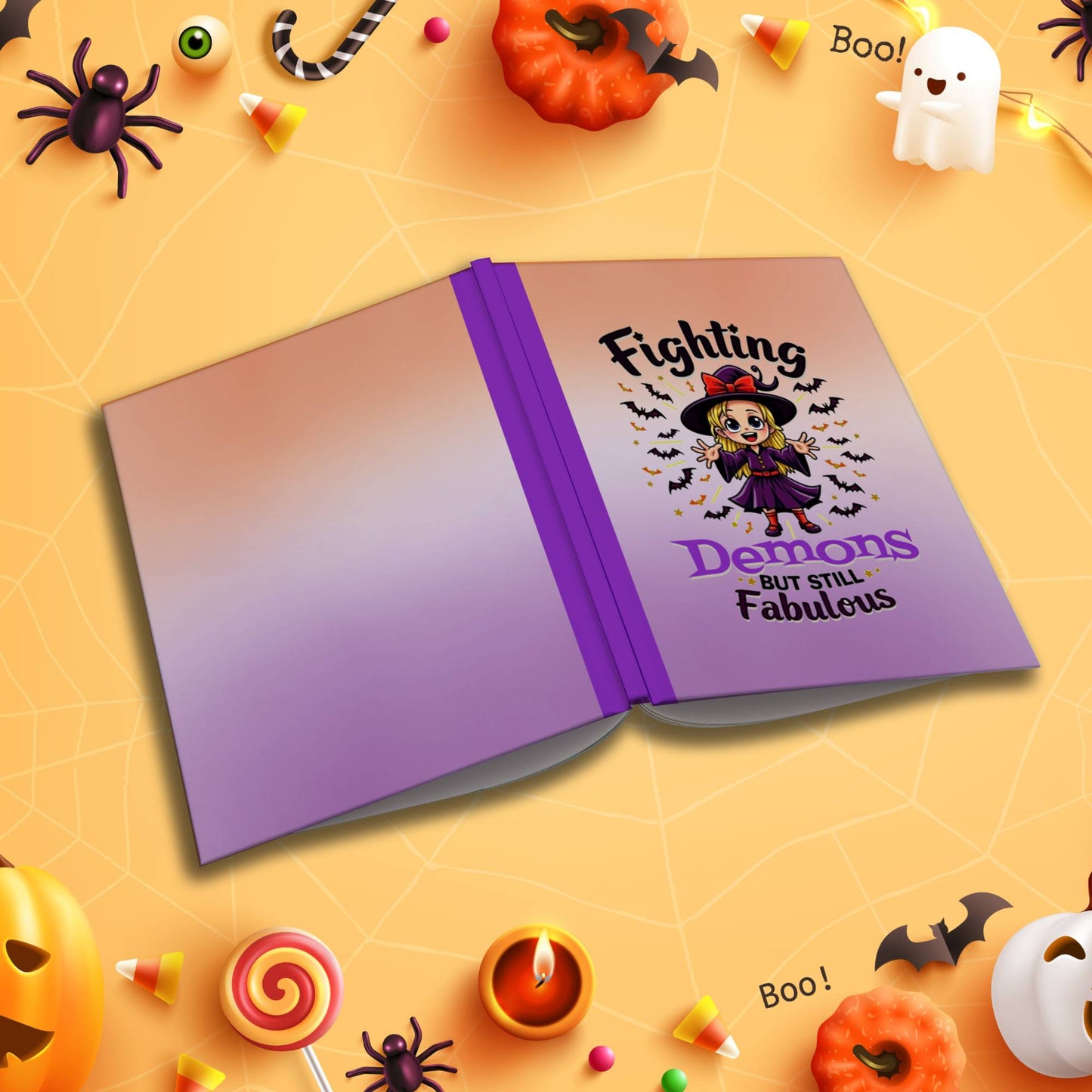 Fighting Demons But Still Fabulous soft cover composition notebook, wide ruled Halloween writing and journaling journal