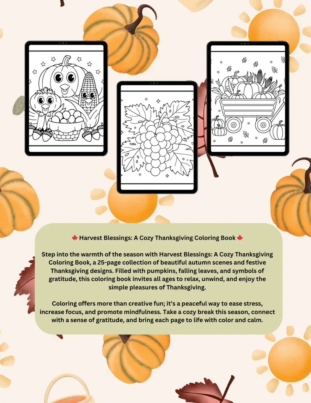 Shop our premium harvest blessings a cozy thanksgiving coloring book from MySisterIsASurvivor.