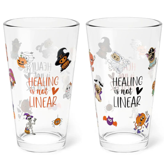 Shop our premium healing is not linear shaker mixing pint glass 16oz from MySisterIsASurvivor.