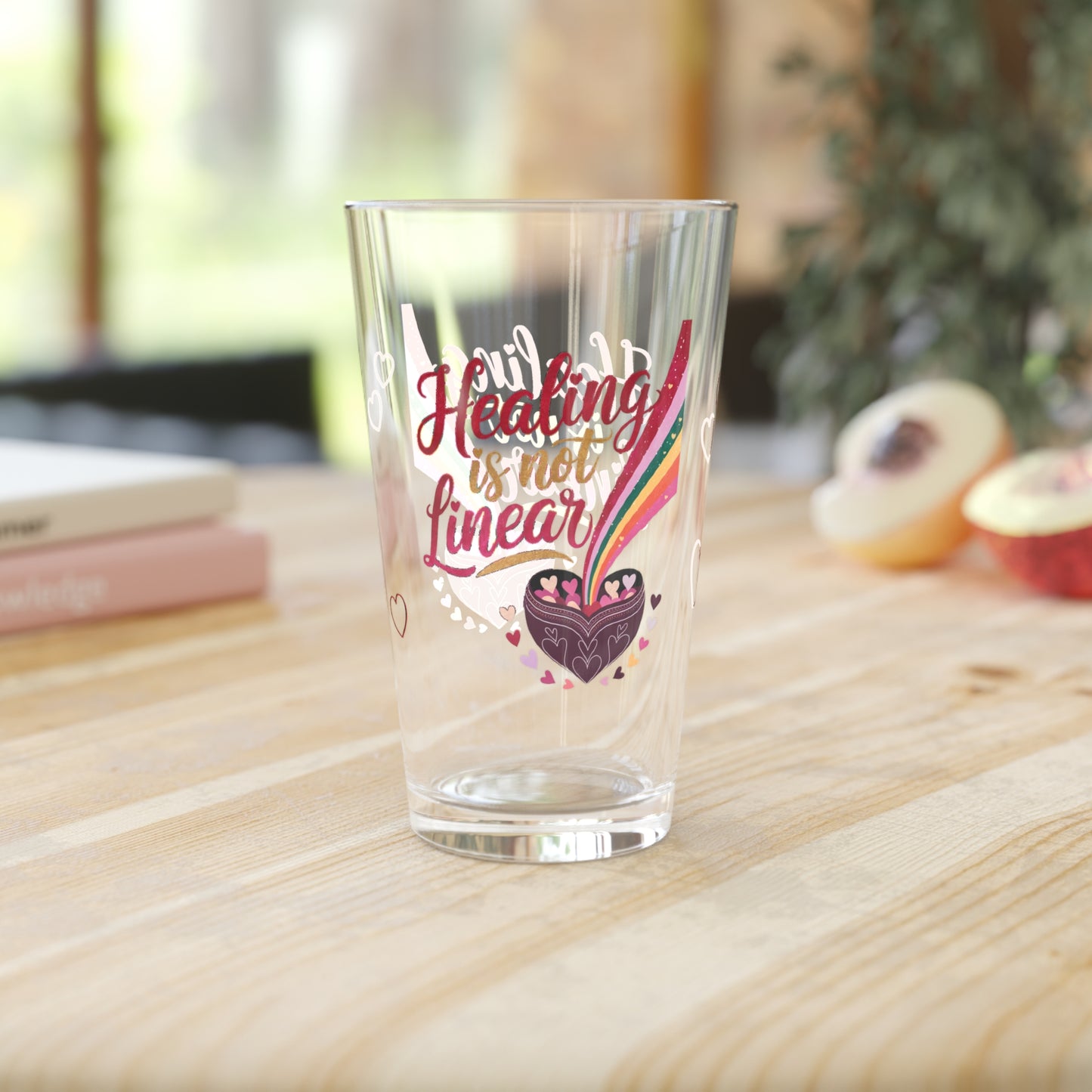 Healing is Not Linear: Personalized Valentine's Day Affirmation Pint Glass – Valentine's Day Self-Care Gift, Mindful Positivity Drinkware