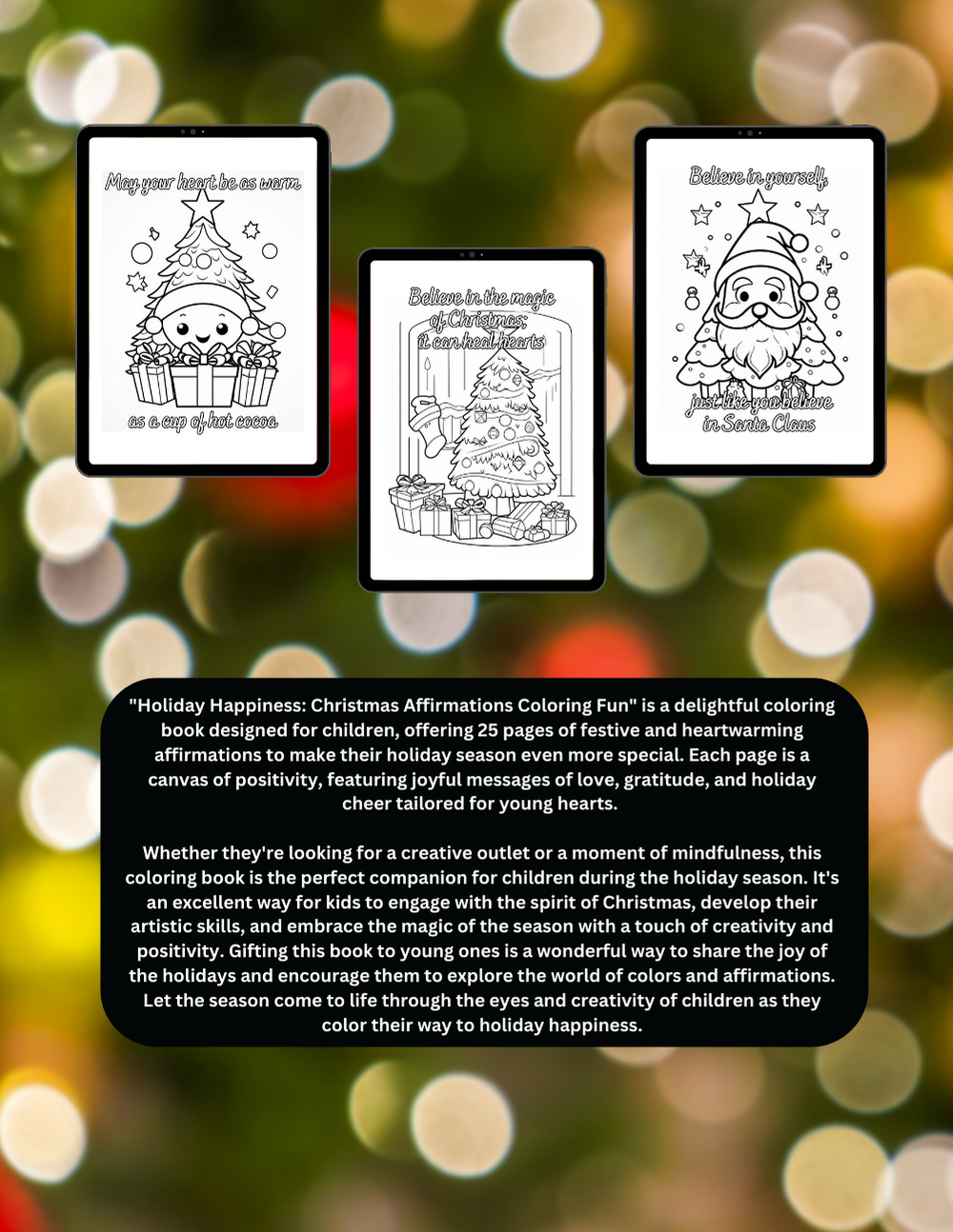 Christmas coloring book with affirmations and holiday cheer