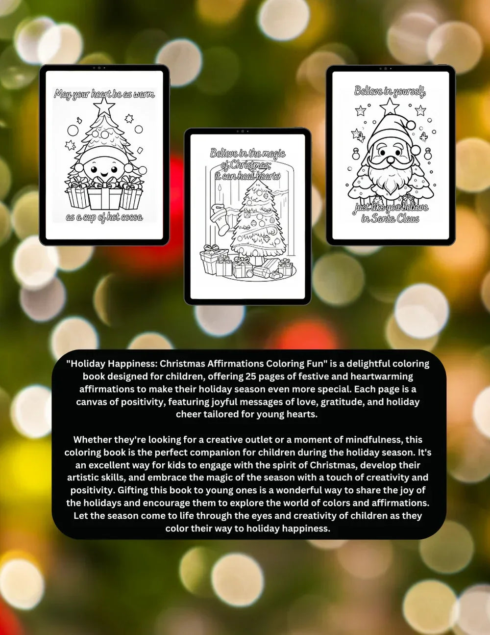 Shop our premium holiday happiness christmas coloring book with 25 christmas themed affirmations from MySisterIsASurvivor.