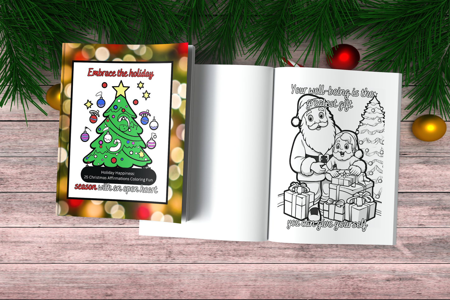 Christmas coloring book with affirmations and holiday cheer