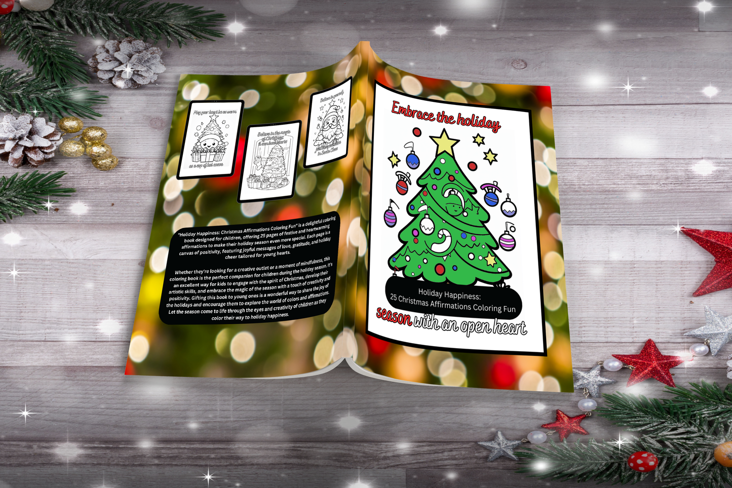 Christmas coloring book with affirmations and holiday cheer