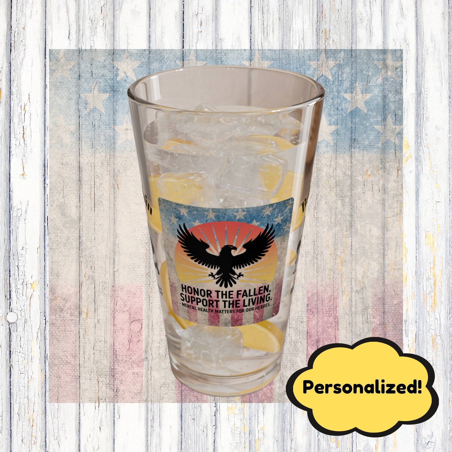 Personalized Memorial Day Pint Glass - "Honor The Fallen", PTSD Awareness Gift for Veterans & Memorial Days