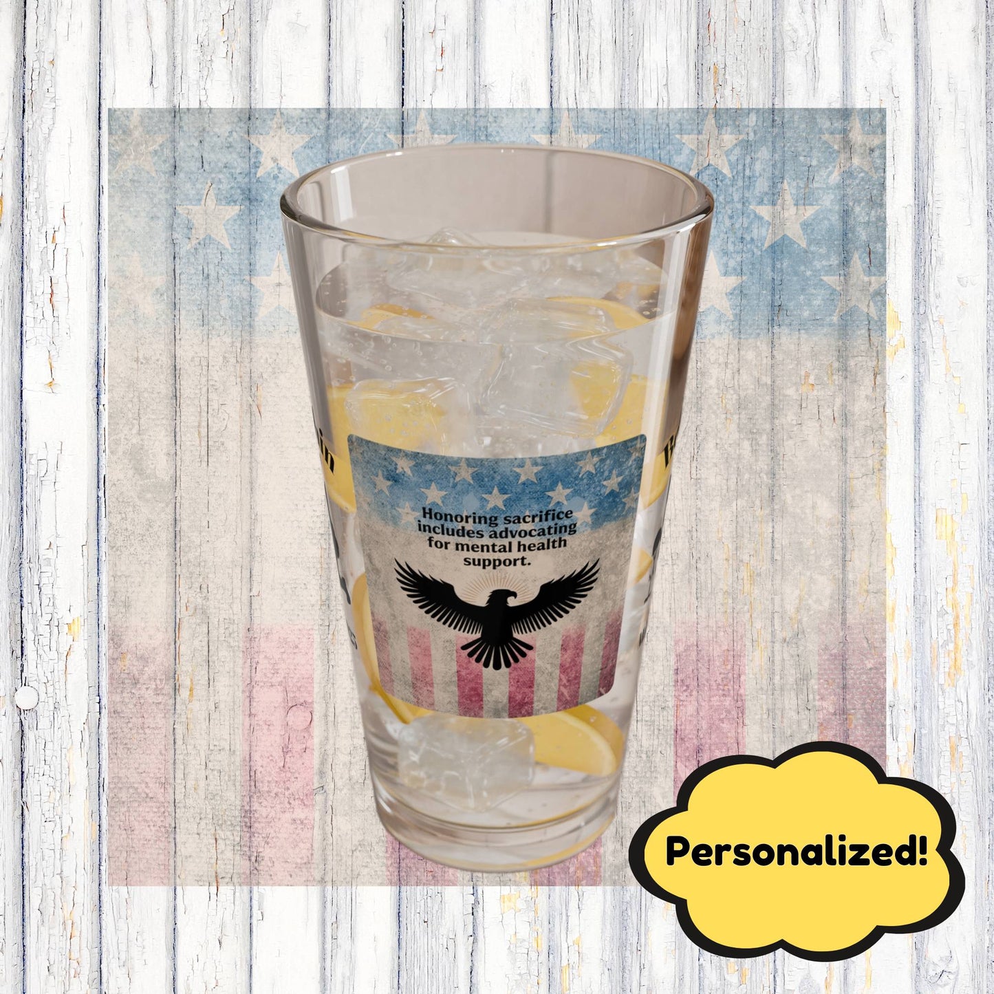 Personalized Memorial Day Pint Glass - "Honoring Sacrifice", PTSD Awareness Gift for Veterans & Memorial Days