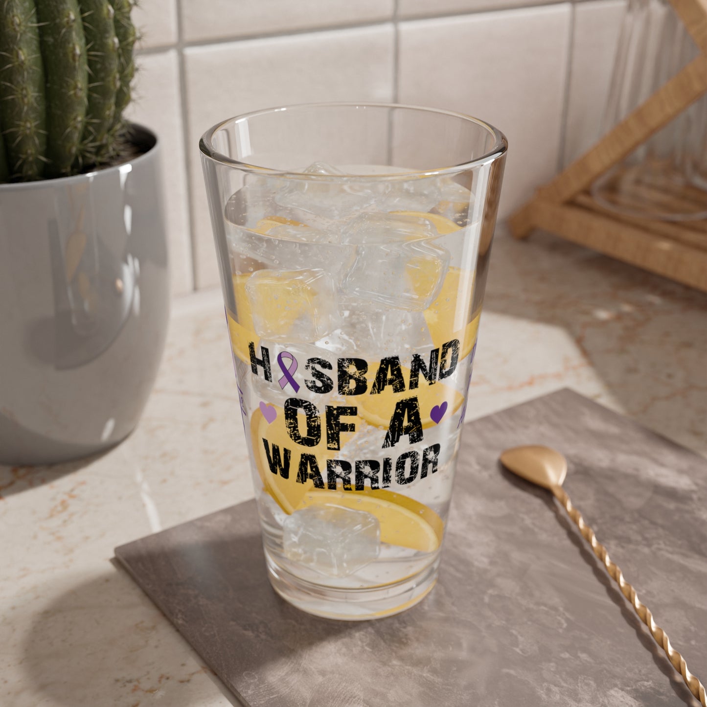 Husband of a Warrior: Personalized Domestic Violence Awareness Warrior Pint Glass - Proud Family Member