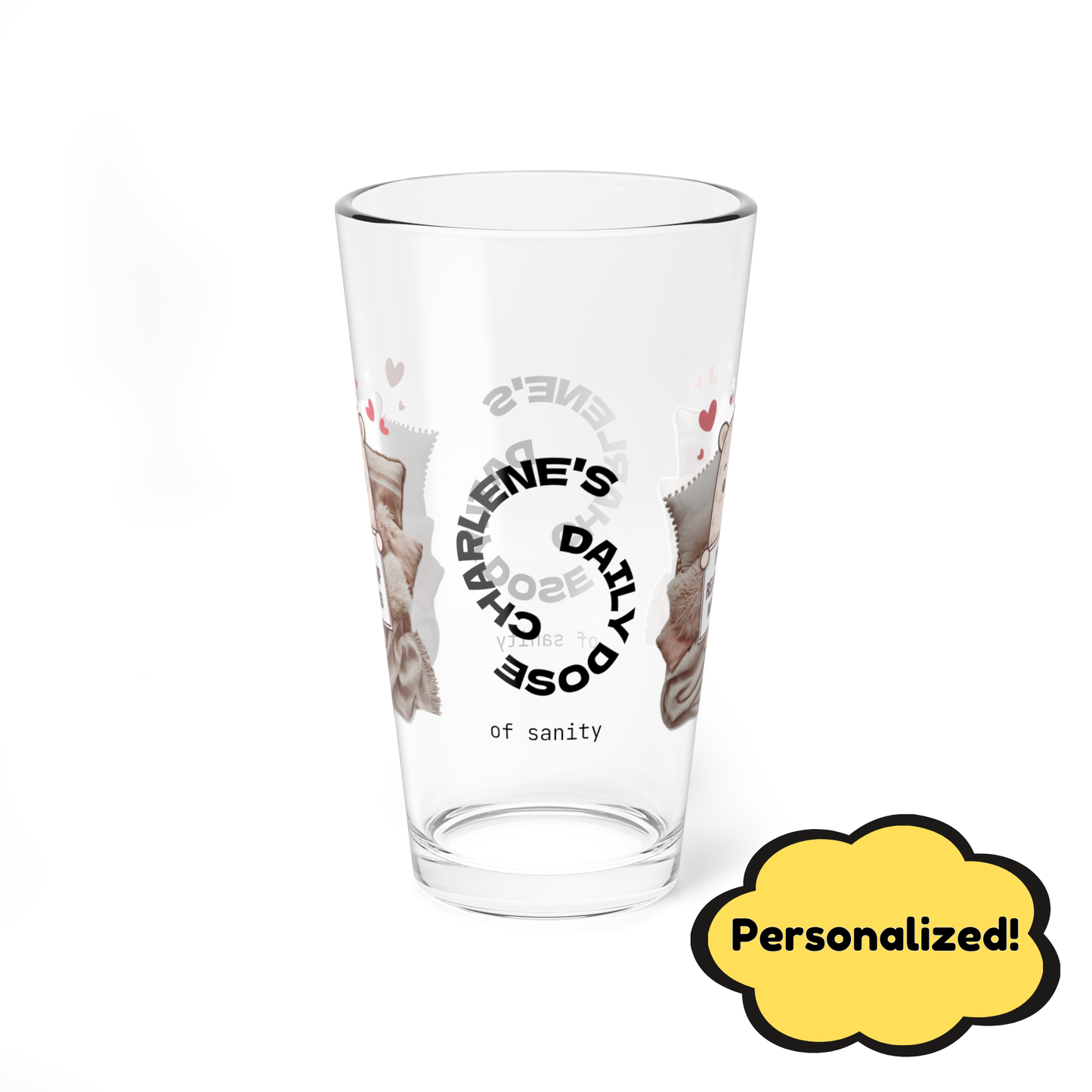 "I’m In A Relationship With My Bed" personalized funny pint glass for cozy moments and relaxation.