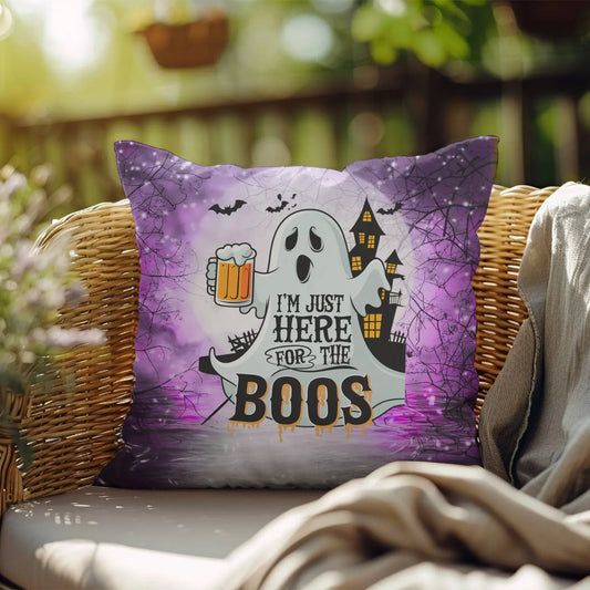 Shop our im just here for the boos halloween pillow featuring the 18" x 18" style option from MySisterIsASurvivor.