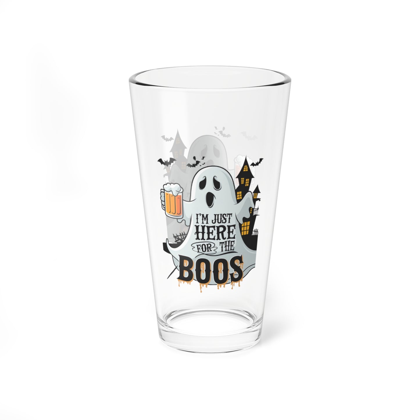 I'm Just Here For The Boos Halloween 16oz pint glass, fun spooky party drinkware - MySisterIsASurvivor
