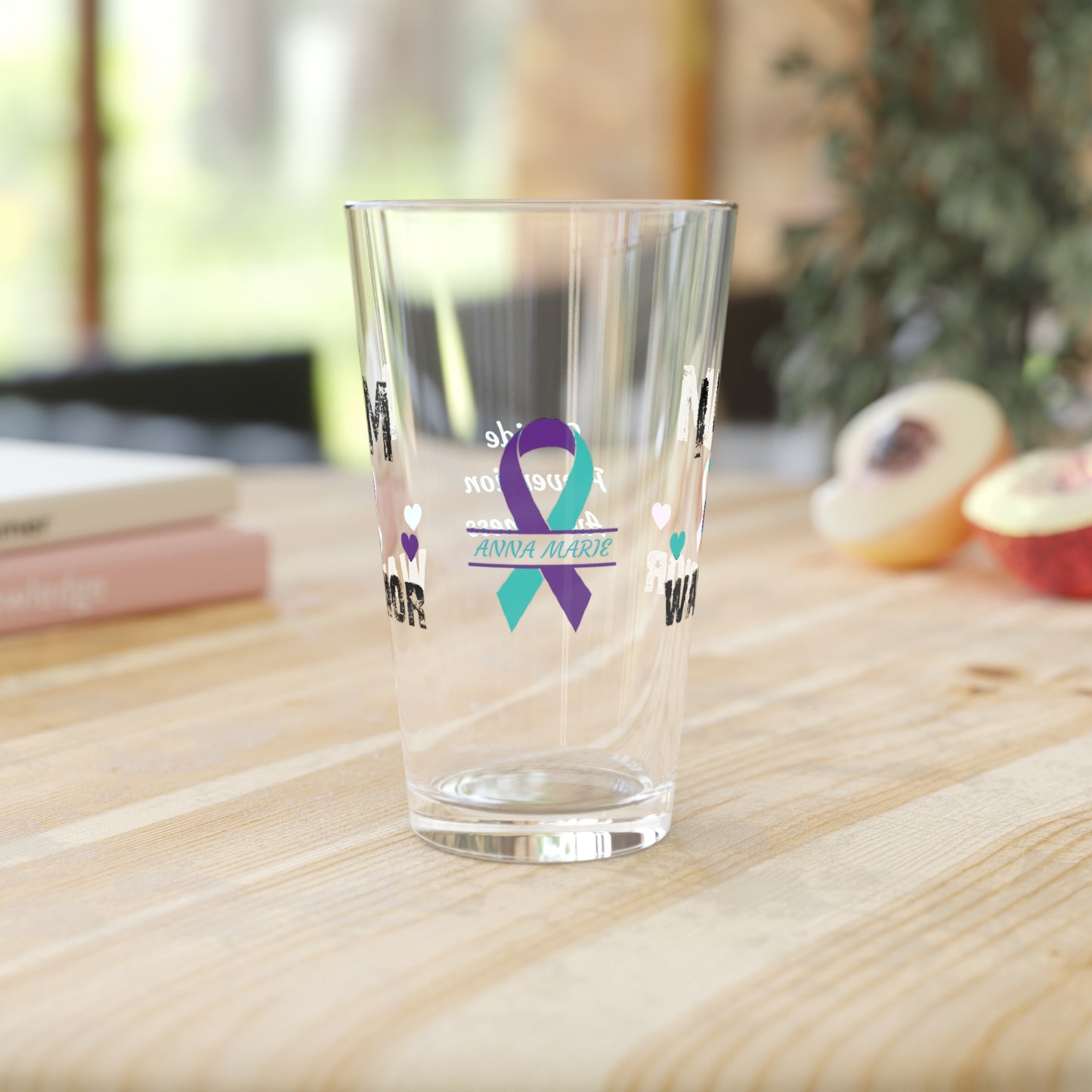 I am of a Warrior: Personalized Suicide Prevention Awareness Warrior Pint Glass - Proud Family Member