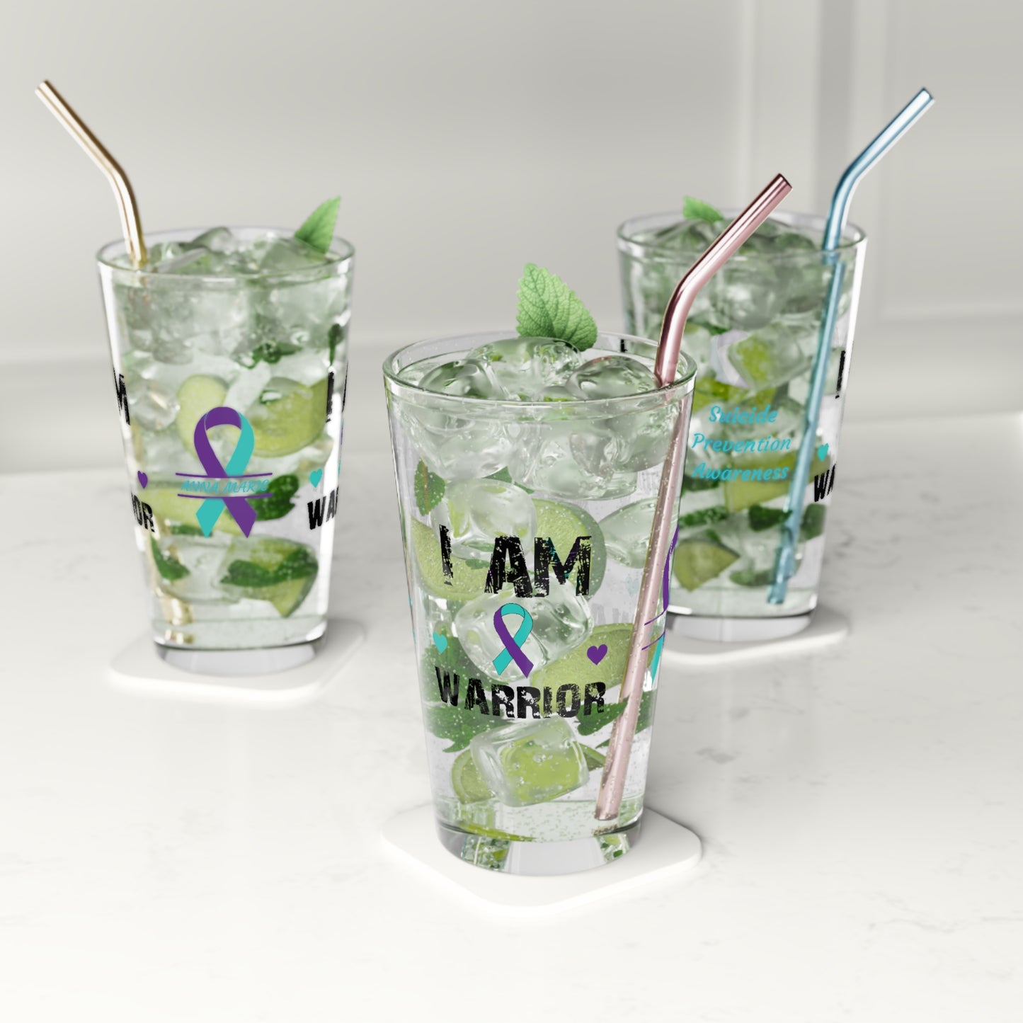 I am of a Warrior: Personalized Suicide Prevention Awareness Warrior Pint Glass - Proud Family Member